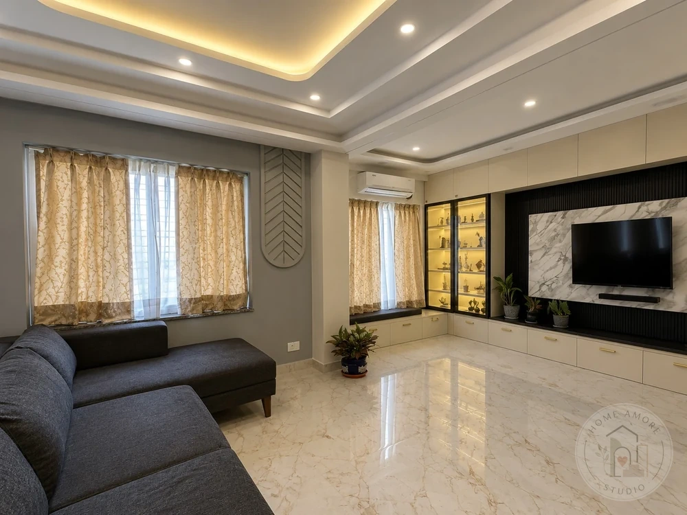 Living Room interior design Kolkata by Home Amore Studio